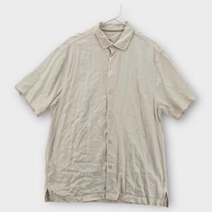 Tommy Bahama Hawaiian Shirt Mens Large Silk Aloha Floral Beige White Aloha